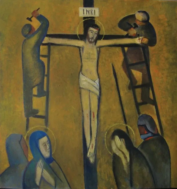 Estación XI: Jesús es clavado en la cruz. Óleo de Francisco Travieso en la Parroquia Cristo Obrero.