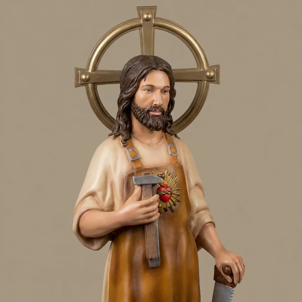 Cristo Obrero, su martillo y el Sagrado Corazón