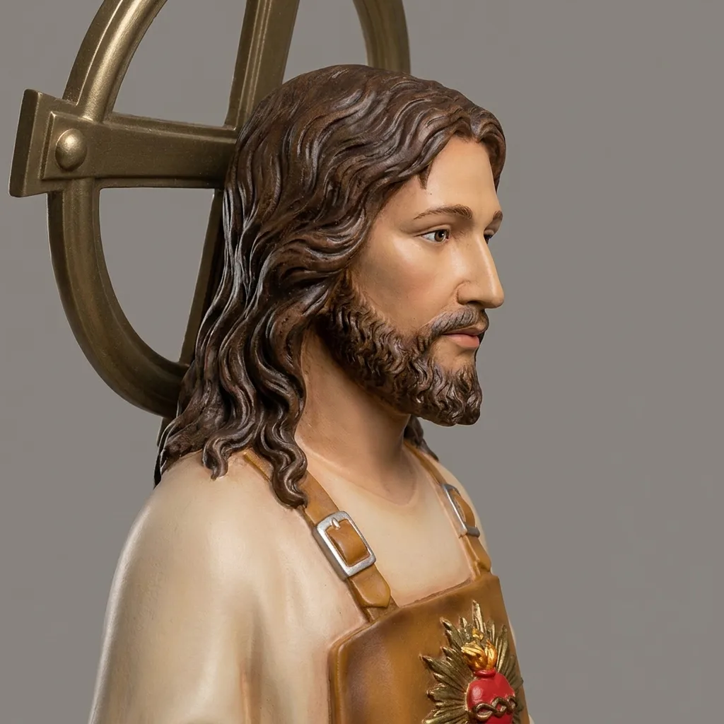 Cristo Obrero con el martillo y el Sagrado Corazón
